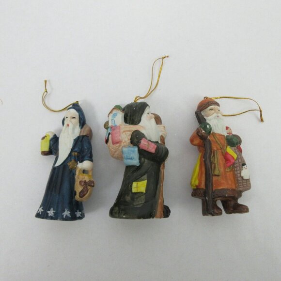 Set of 3 Vintage 4" Santa Ornaments Christmas Porcelain Hand Painted Hang/Stand - Picture 5 of 6